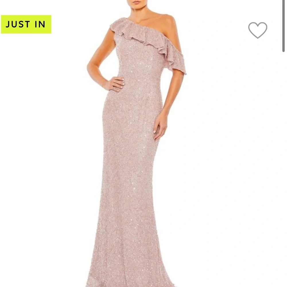 Mac Duggal One Shoulder Asymmetrical Sequin Gown Pink 8